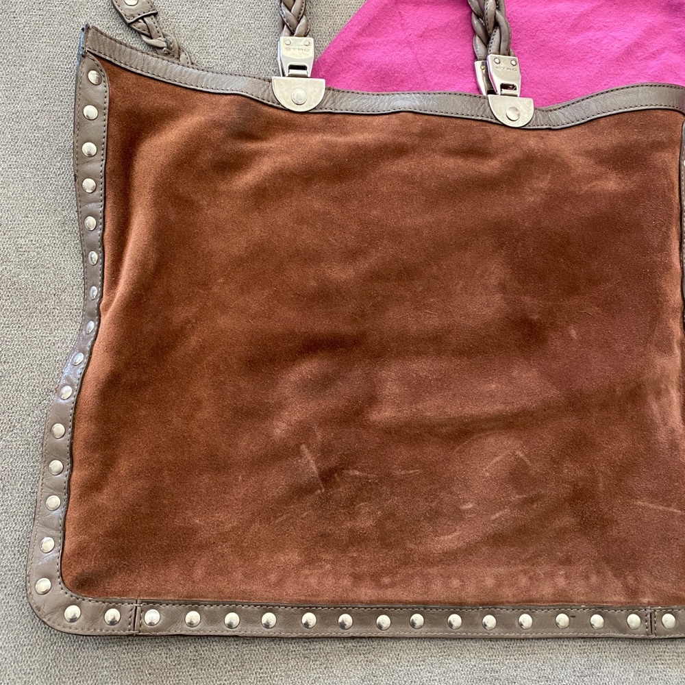 Etro Brown Suede Studded Tote Bag - Picture 7 of 7